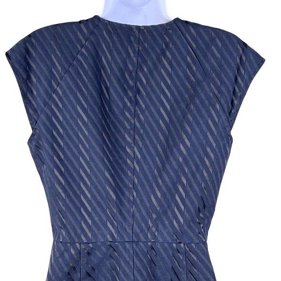 Theory Womens 8 Navy Textured Zip Front Sheath Dress Cap Sleeve Career Wear - Picture 6 of 16